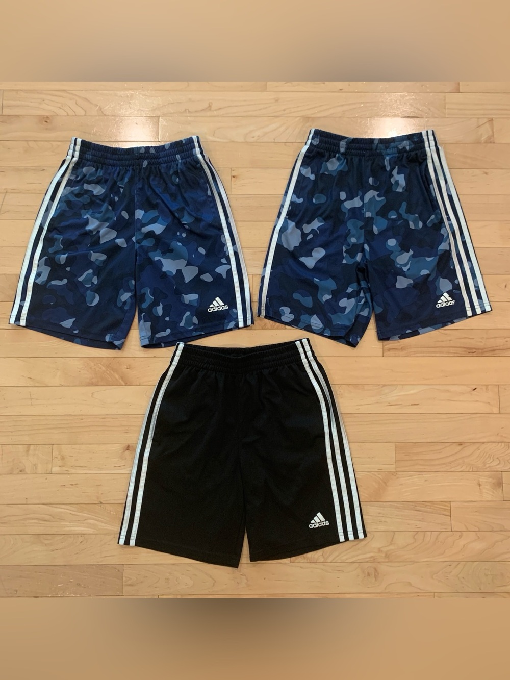 Adidas Boys Athletic Shorts – Size Youth Medium (10/12) – Lot of 3 - Blue Black